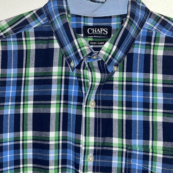 Chap's Men's  Large Shirt Long Sleeved Blue Plaid Easy Care Good Condition NOTE - Picture 7 of 8
